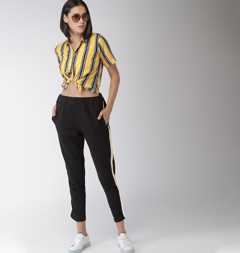 Women Black Casual Solid Cropped Track Pants